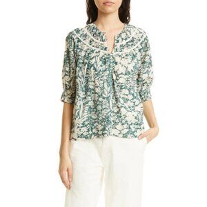Cynthia Rowley Women's Top Floral leaf Size M Ruffle #/4 sleeve Green